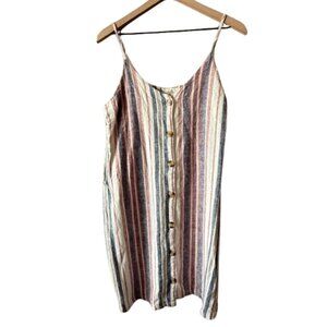 Women's S Thread & Supply Striped Button Down Mini Dress Linen Blend